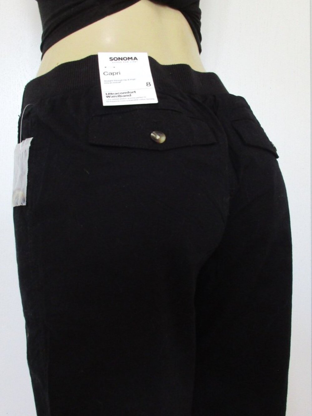 New SONOMA Pants Size 8 Black Cuffed Utility Capri